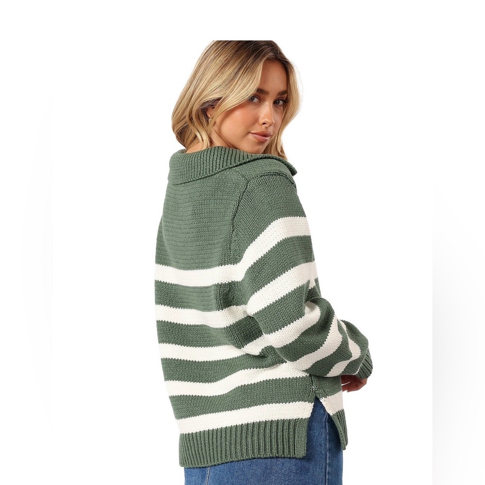 Shea Striped Green and White Women's Sweater - Picture 2 of 3